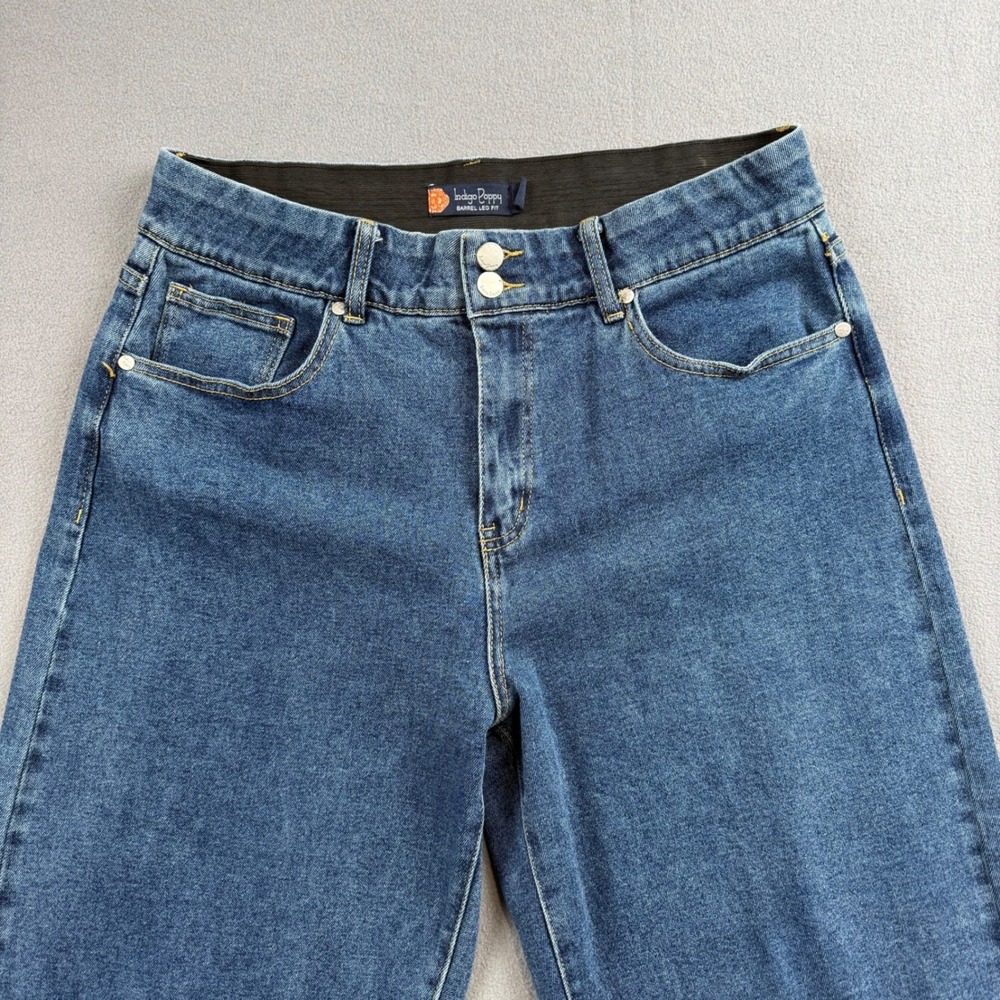 Indigo Poppy Elastic Waist Barrel Leg Jeans Medium Wash Size 12 EUC - Picture 4 of 12